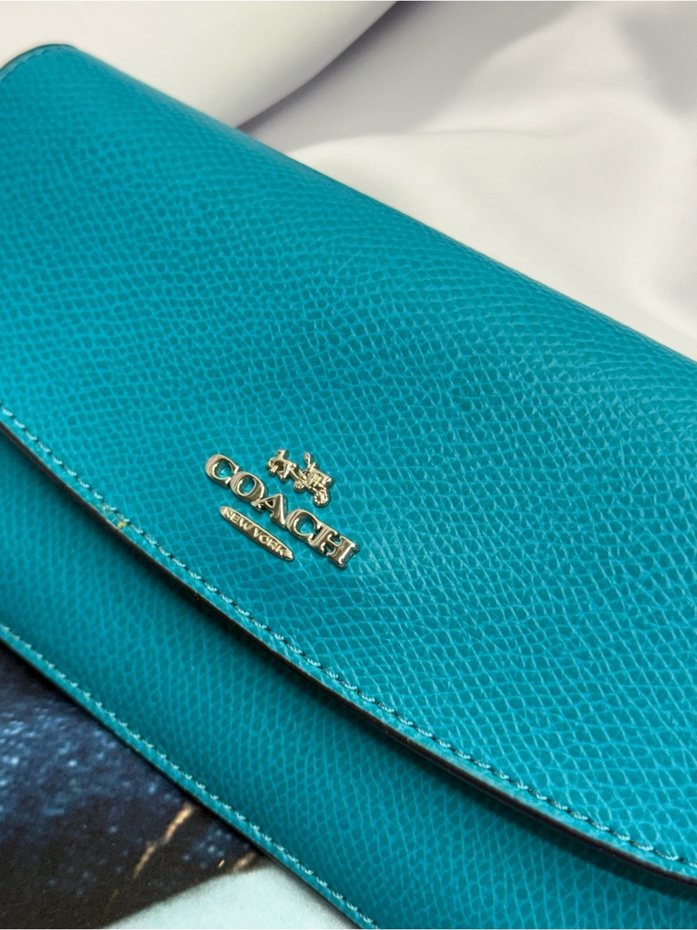 (new+card) COACH Leather Sig Teal Blue/Green Leather Continental Flap Wallet - Picture 3 of 8